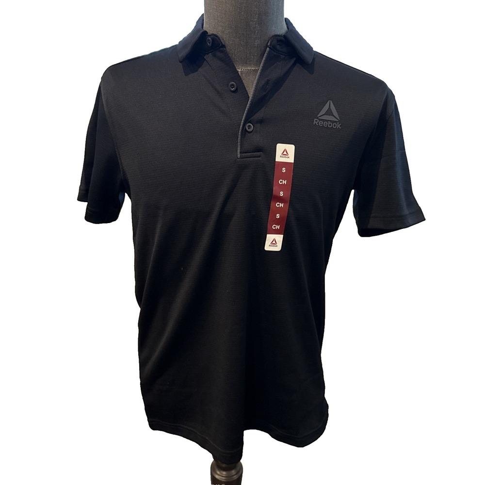 Reebok Short Sleeve Polo Shirt Men Small Black Brand New Solid Collared